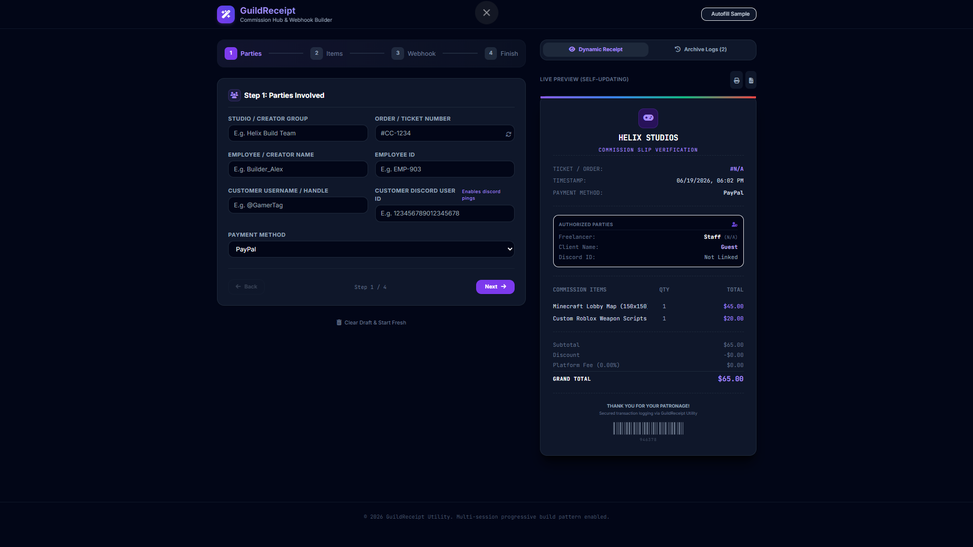 GuildReceipt dashboard panel
